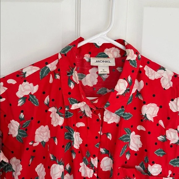 Monki Cotton Button Down Dress Hawaiian Floral Print - Picture 2 of 4